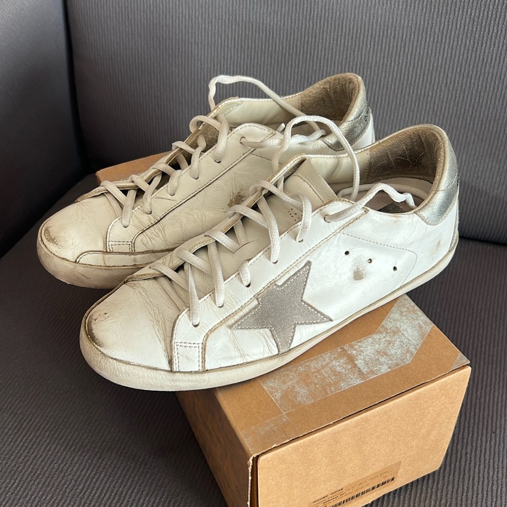Golden Goose Superstar White Silver Size 38 Women’s Sneakers